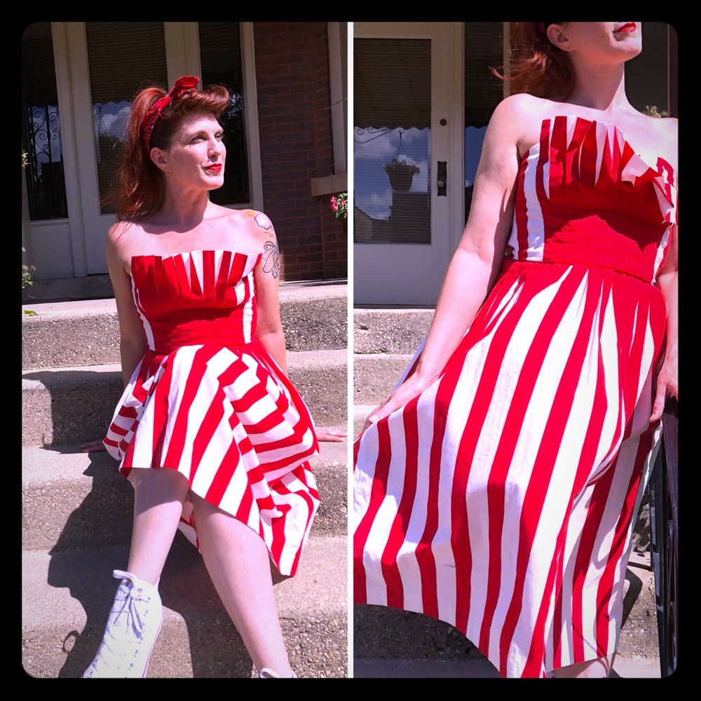 COPY - 1950s Vintage Red and White Striped Party Dress